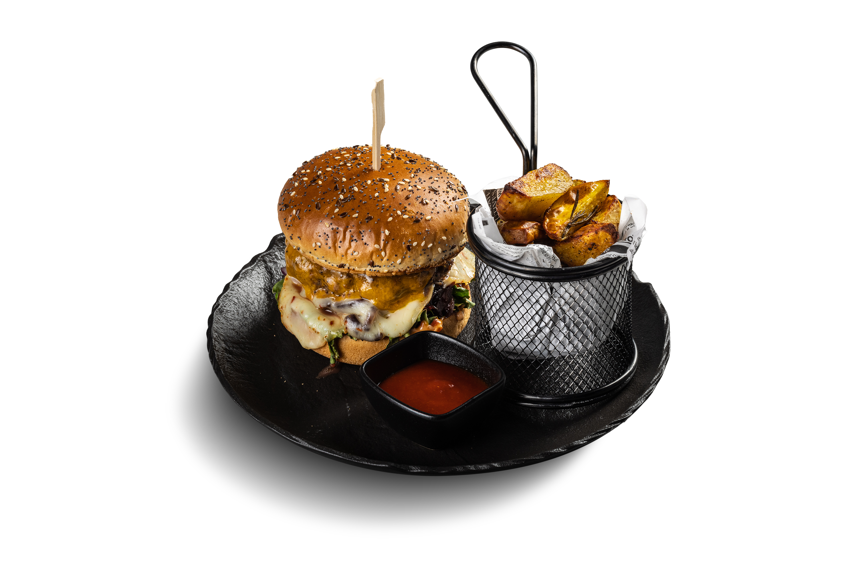 „Pepa” – cheesburger cu cartofi prăjiți